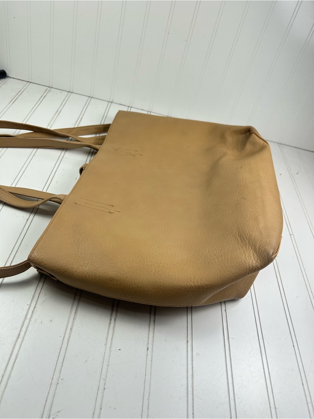 Merona Vintage Y2K Beige Yellow Faux Leather Shoulder and Cosmetic Bag - Picture 13 of 16